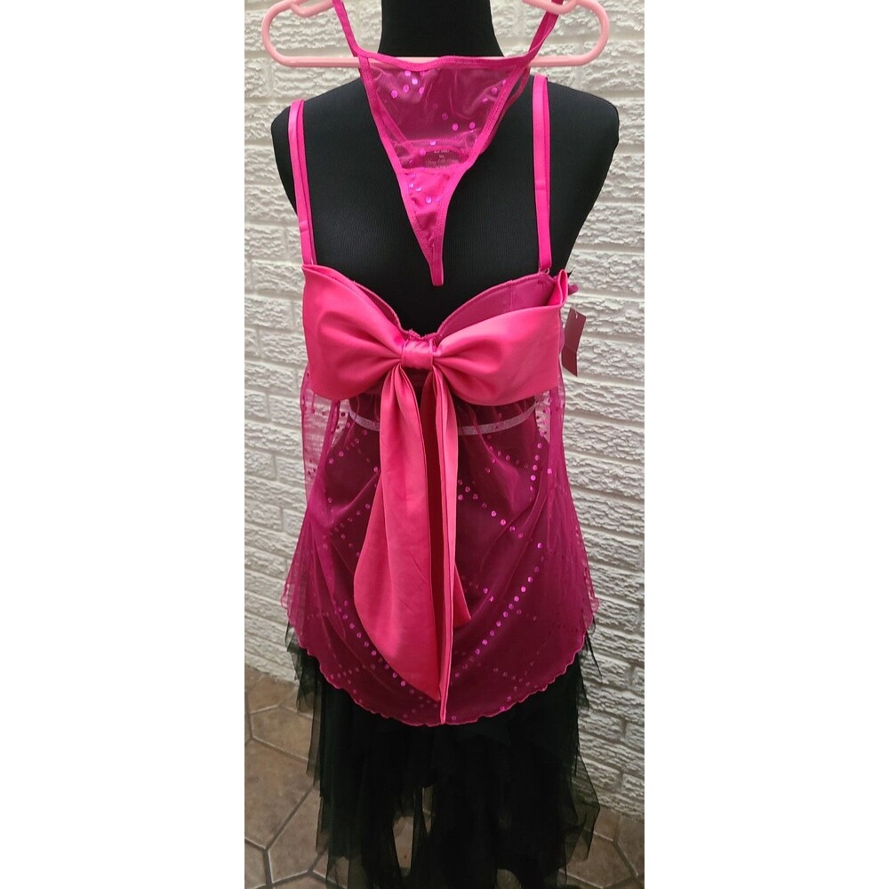Victoria's Secret Sexy Little Things 36B Pink Baby Doll Lingerie Polka Dot Pink